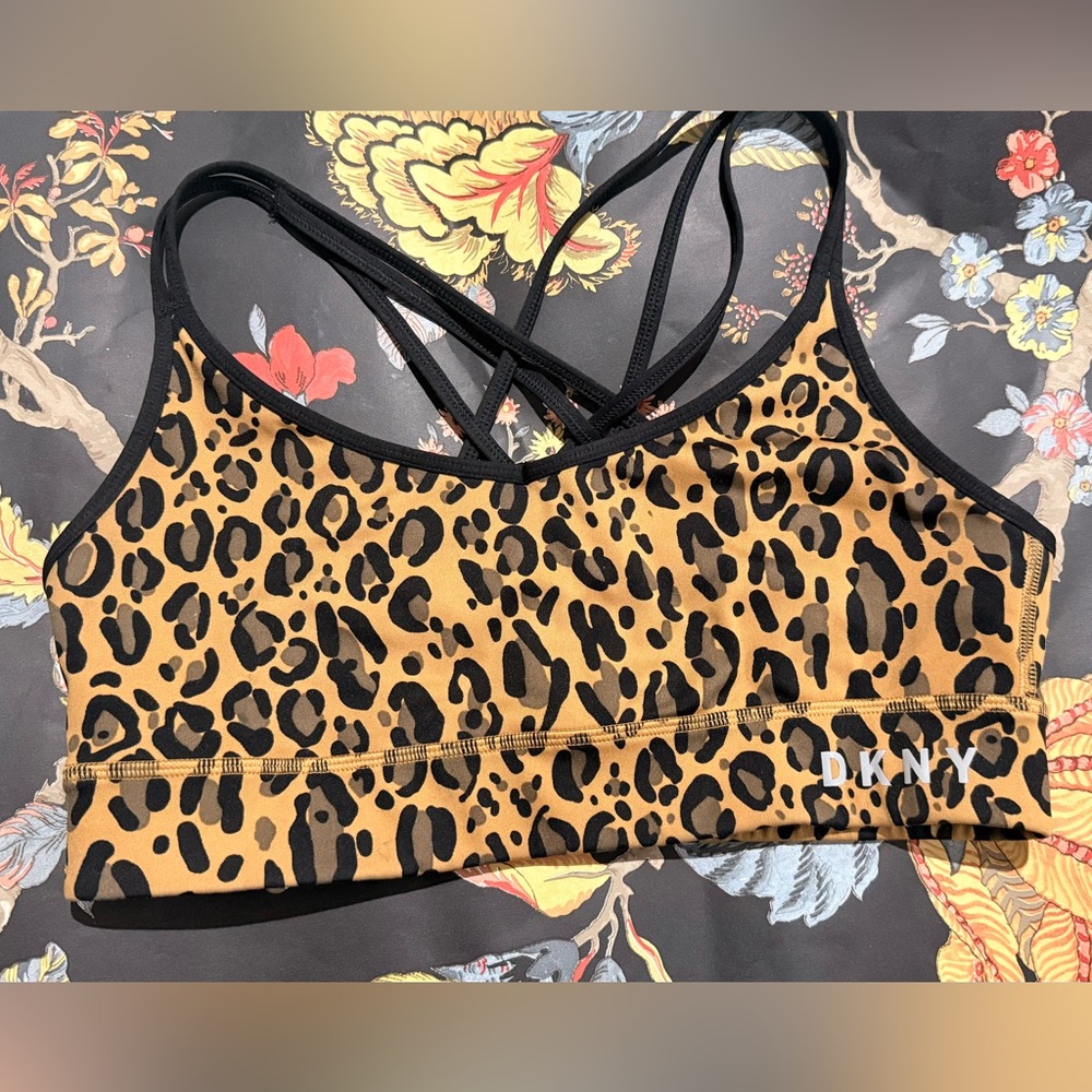 DKNY Black and Tan Animal Print Sports Bra